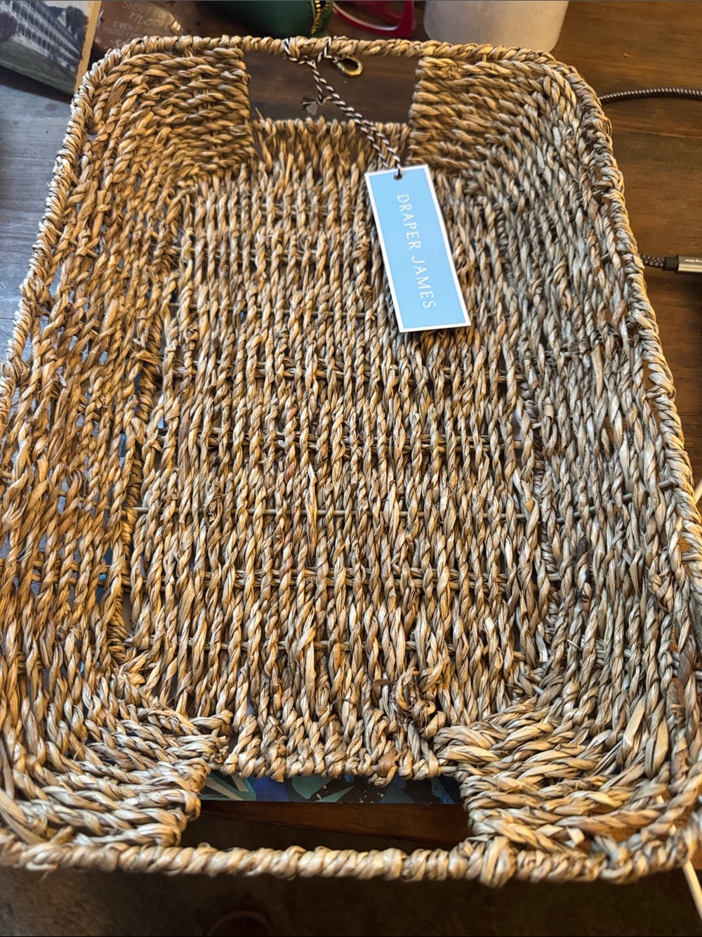 Draper James Natural Seagrass Tray with handles
